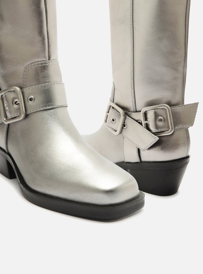 Bota Prata Couro Cano Médio Montaria West
