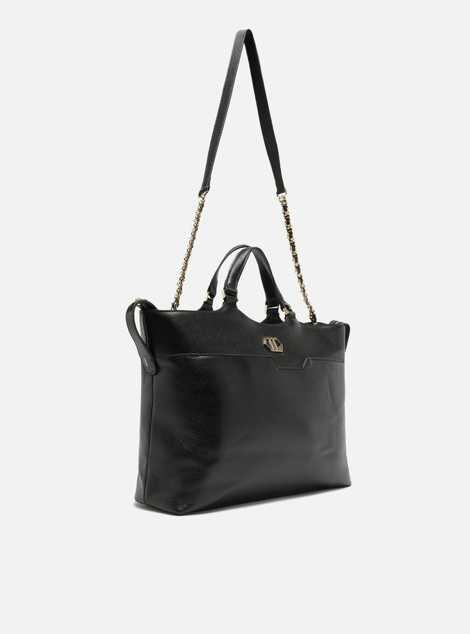 Bolsa Tote Preta Couro Grande Bolso Frontal