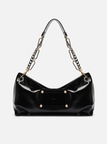Bolsa Shoulder Preta Couro Glossy Média