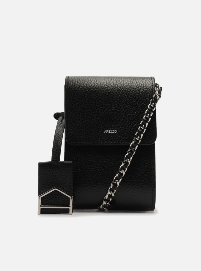Mini Bolsa Preta Couro Porta-Celular Abraccio