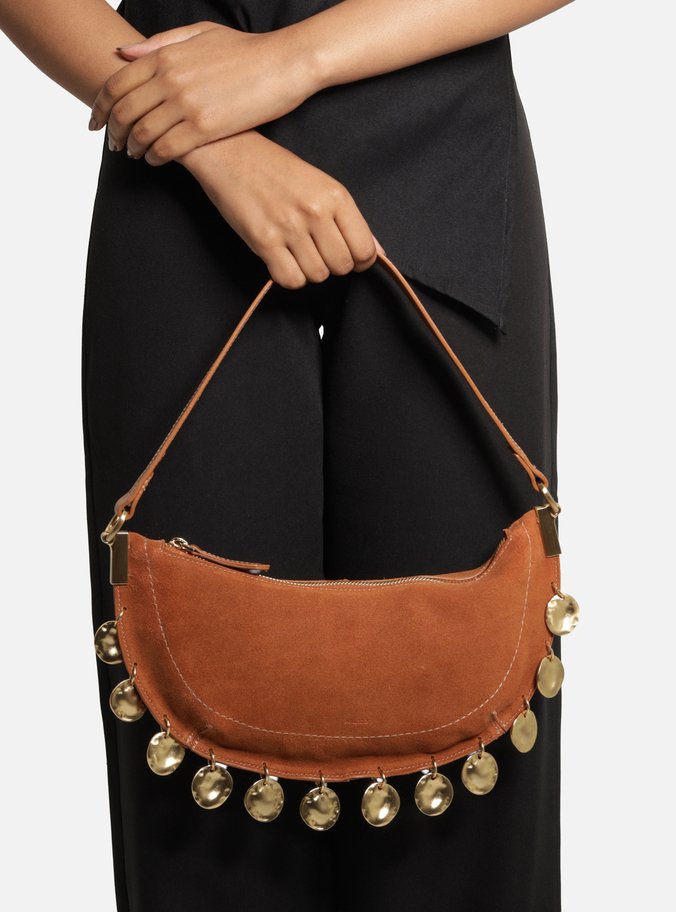 Bolsa Tiracolo Marrom Couro Pequena Metais