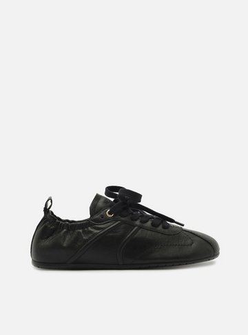 Tênis Preto Couro Sola Baixa Elástico