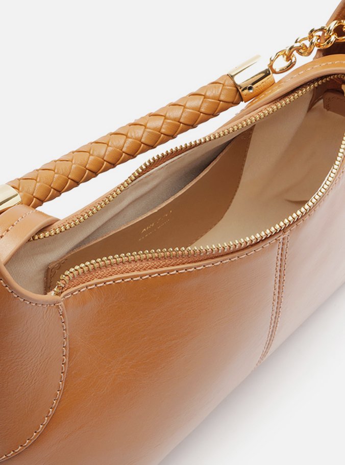 Bolsa Tiracolo Marrom Couro Média Alça Metais