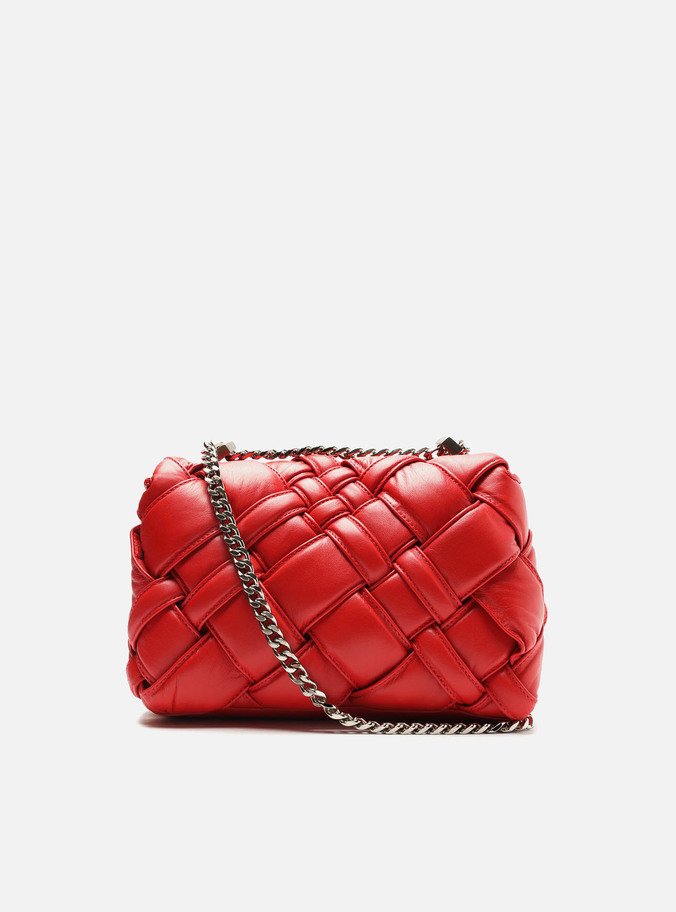 Bolsa Tiracolo Vermelha Couro Tressê Média