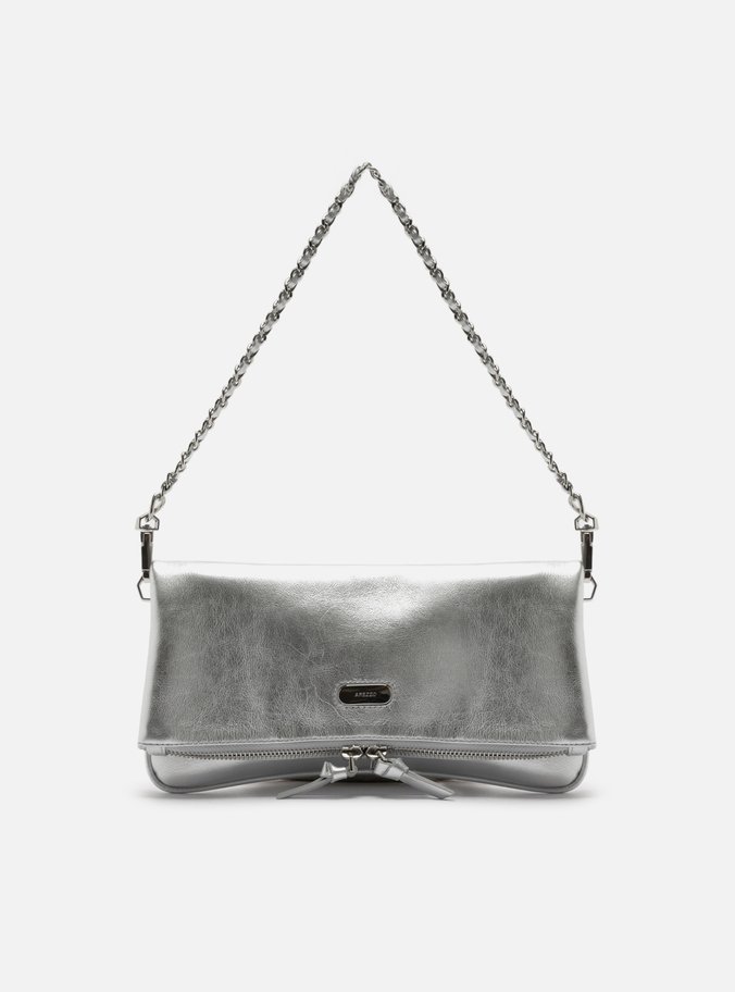 Bolsa Tiracolo Prata Couro Média Dobrável