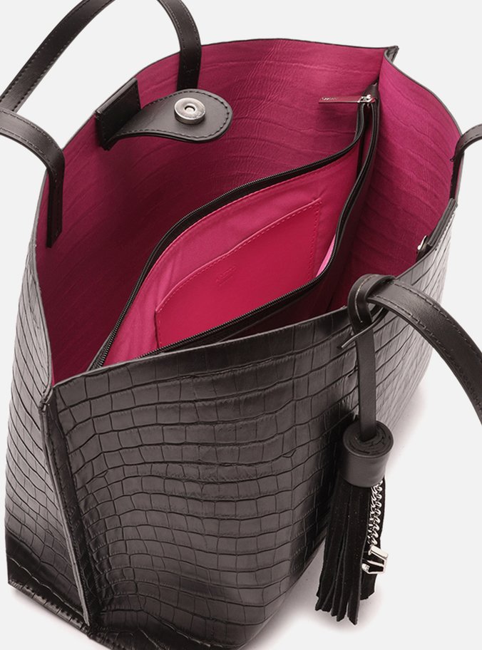 Bolsa Shopping Preta Croco Grande Barbicacho