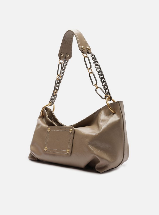 Bolsa Shoulder Cinza Couro Glossy Média