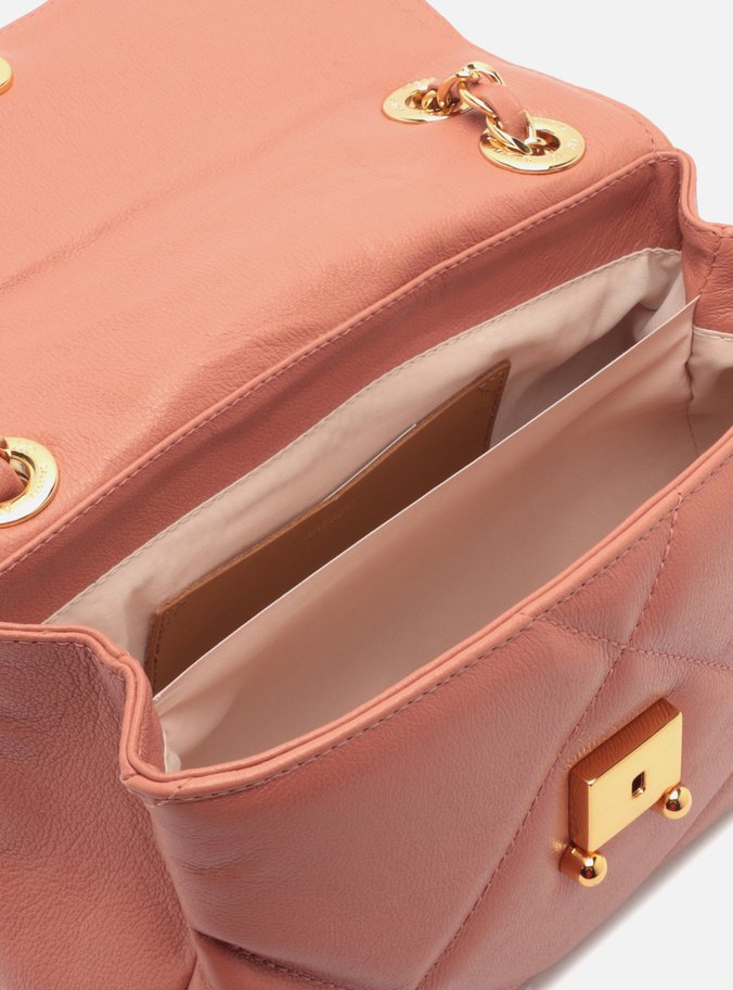 Bolsa Tiracolo Rosa Couro Mizz Média Tachas