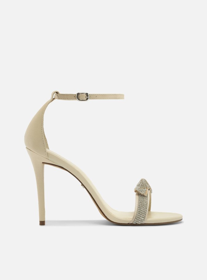Sandália Nobuck Off-White Nó Brilho Salto Fino
