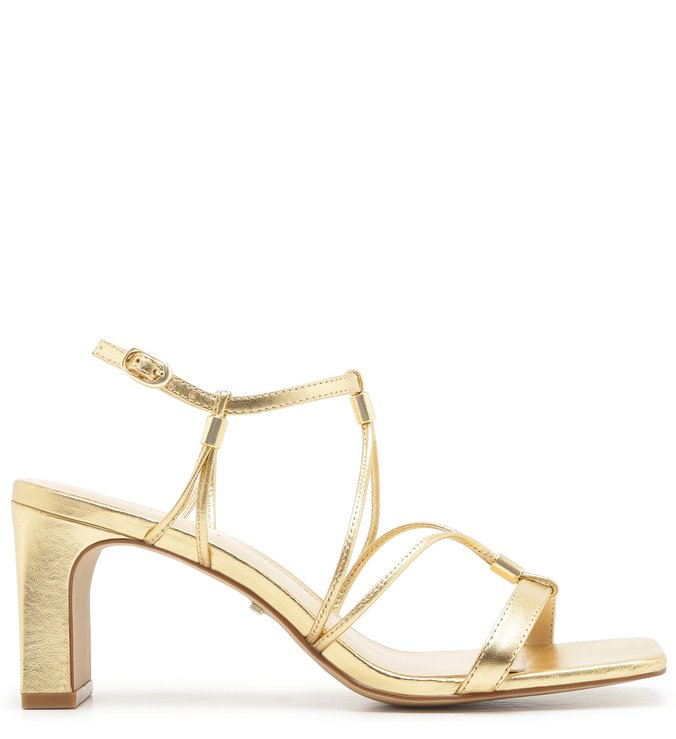 Sandalia dourada bico quadrado Clearance