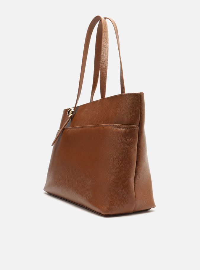 Bolsa Shopping Marrom Couro Grande Metal Bold