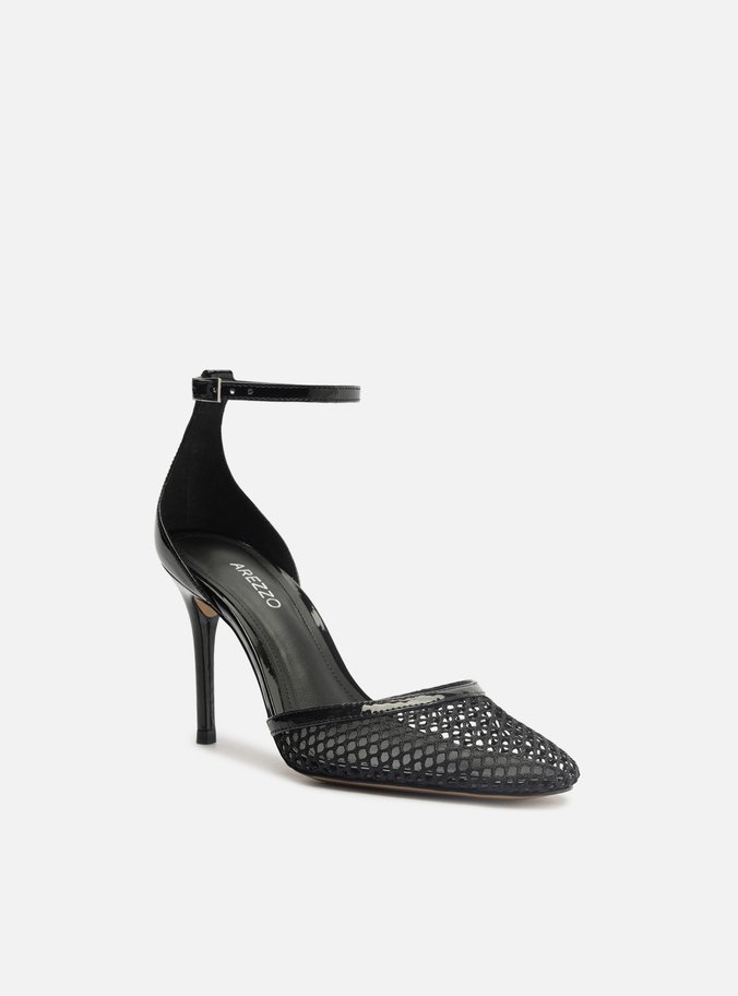 Scarpin Preto Salto Alto Fino Aberto Tela