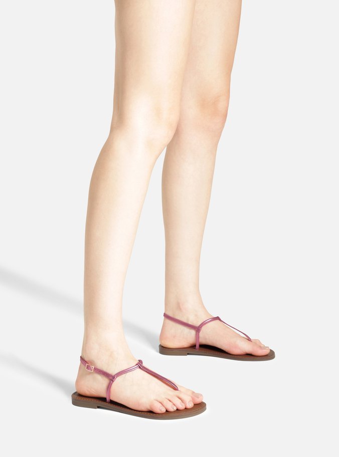 Sandália Rasteira Rosa Metalizada Slim Básica