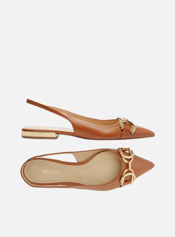 Sapatilha Marrom Couro Bico Fino Slingback Bridão