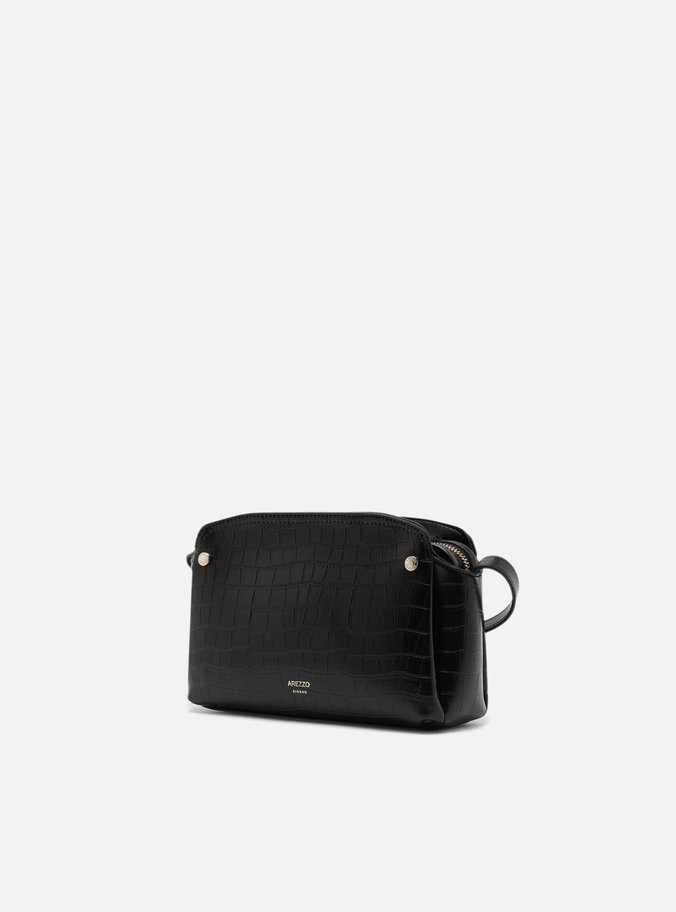 Bolsa Tiracolo Preta Croco Pequena Textura