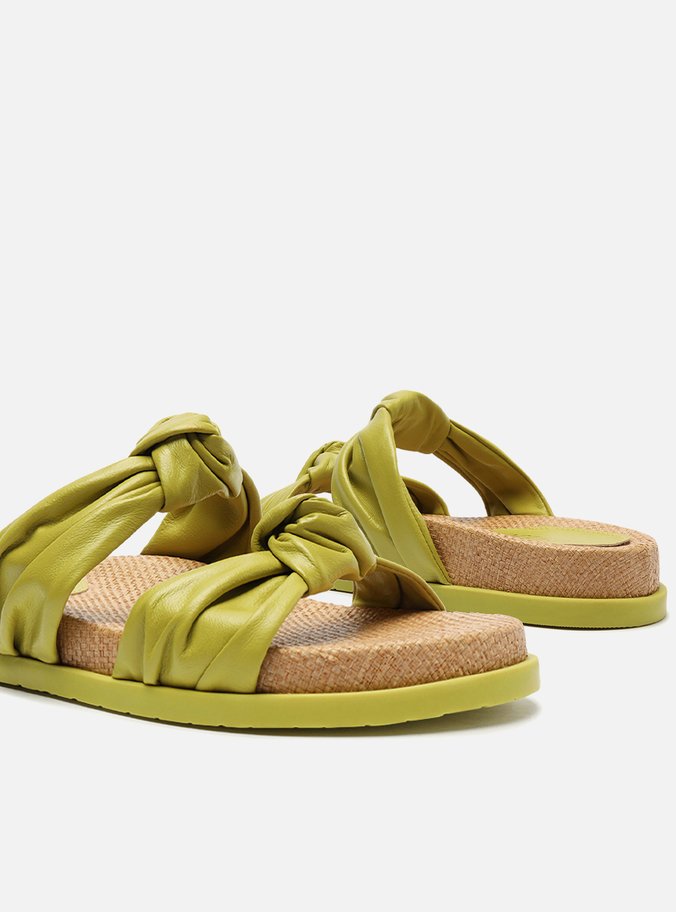 Sandália Papete Verde Couro