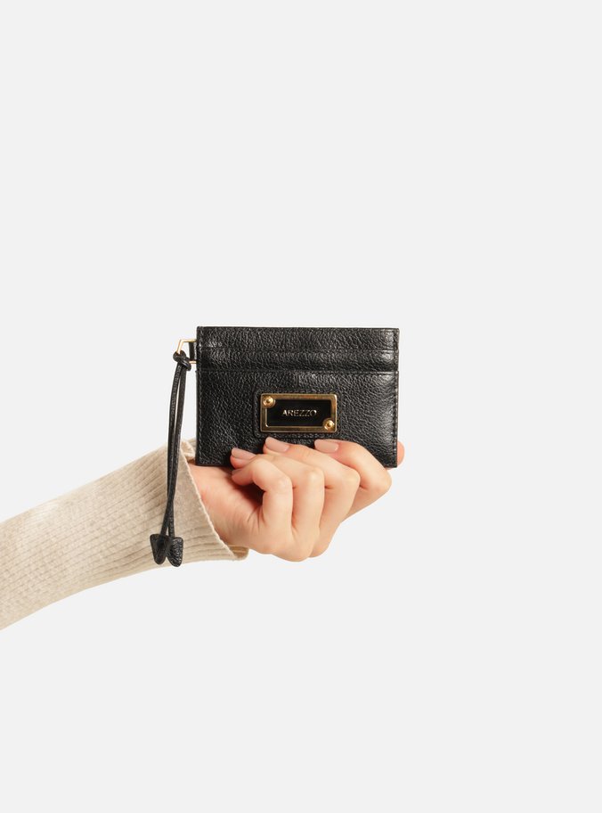 Porta-Cartões Preto Couro Tag Metal