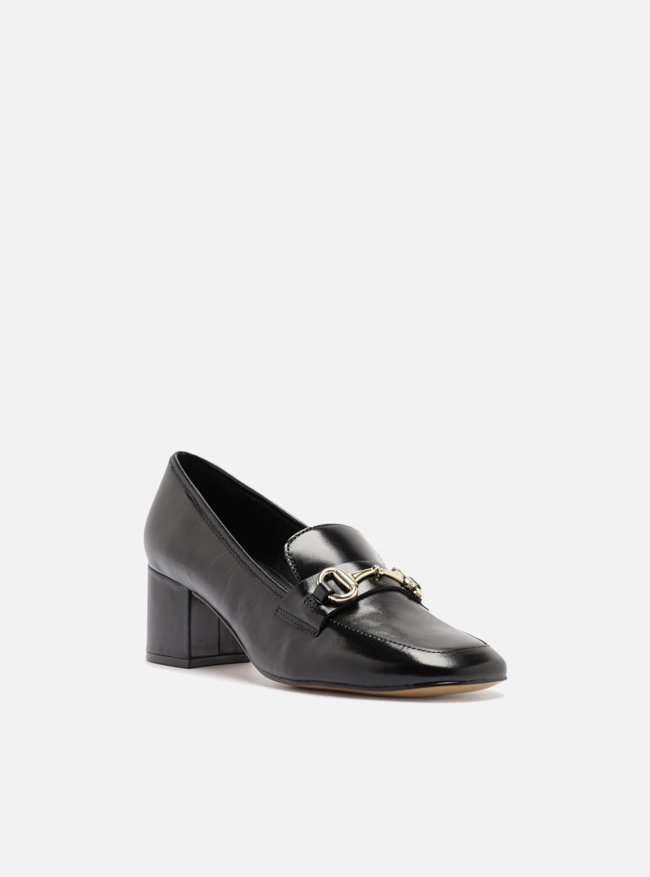 Loafer Preto Couro Salto Bloco Bridão — foto 2