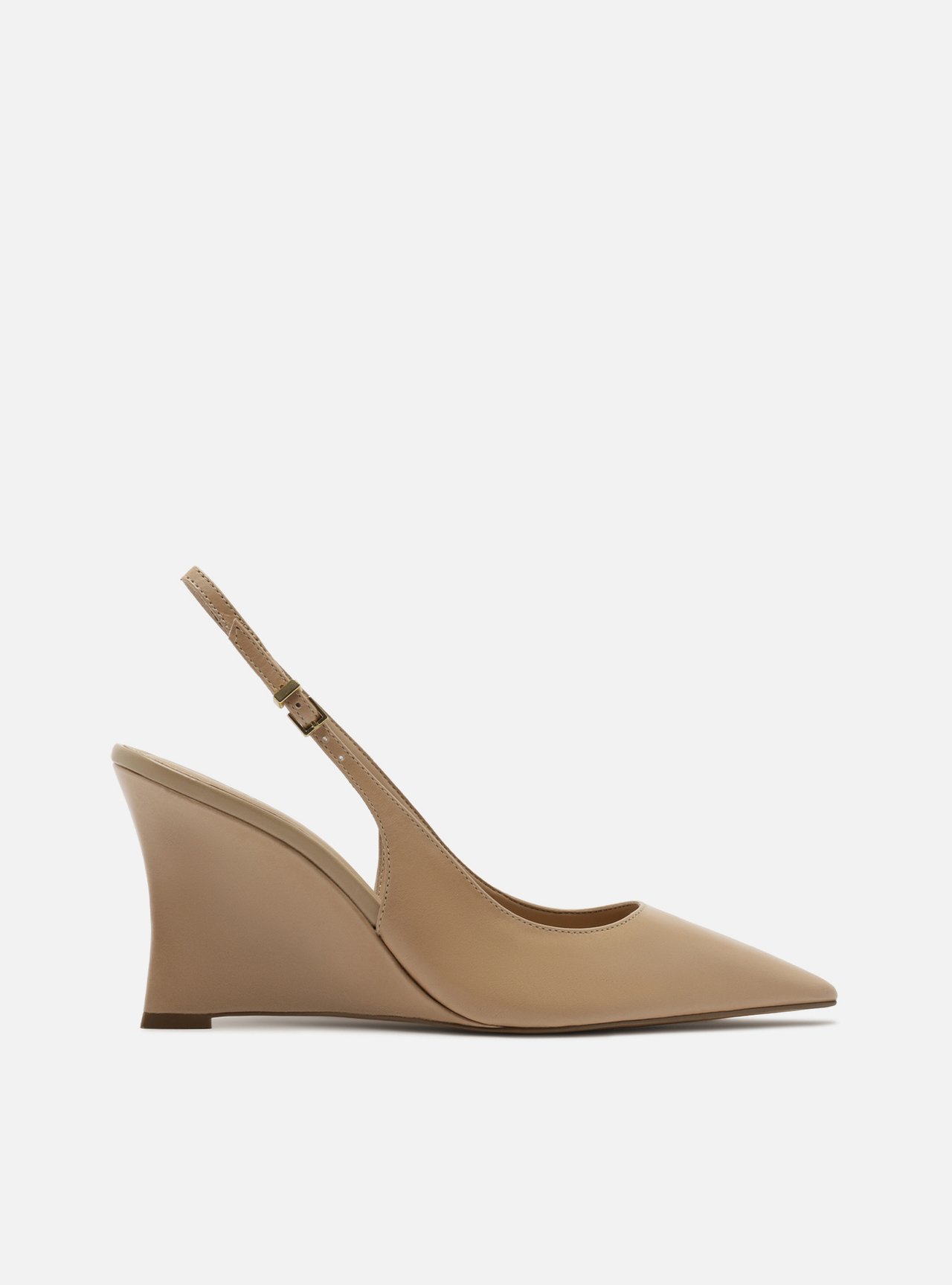 Scarpin Bege Rosado Couro Salto Alto Anabela Slingback — foto 1
