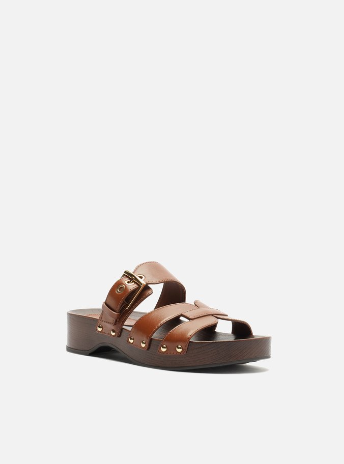 Sandália Clog Marrom Couro Flatform Lauren