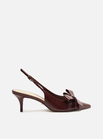 Scarpin Vermelho Couro Slingback Laço Lateral