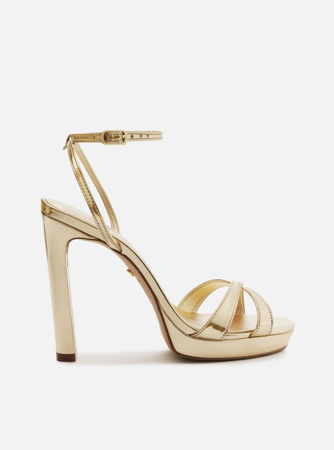 Sandália Dourada Salto Alto Meia Pata Arezzo