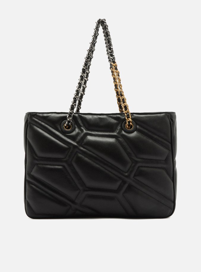 Bolsa Shopping Preta Couro Emma Grande Corrente