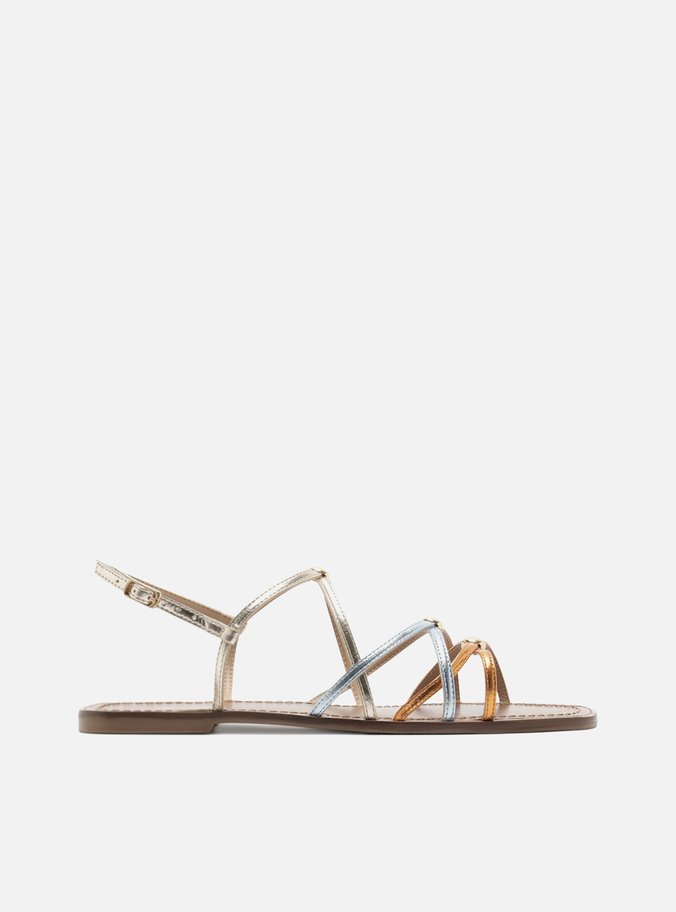 Sandália Rasteira Dourada Tiras Metalizadas