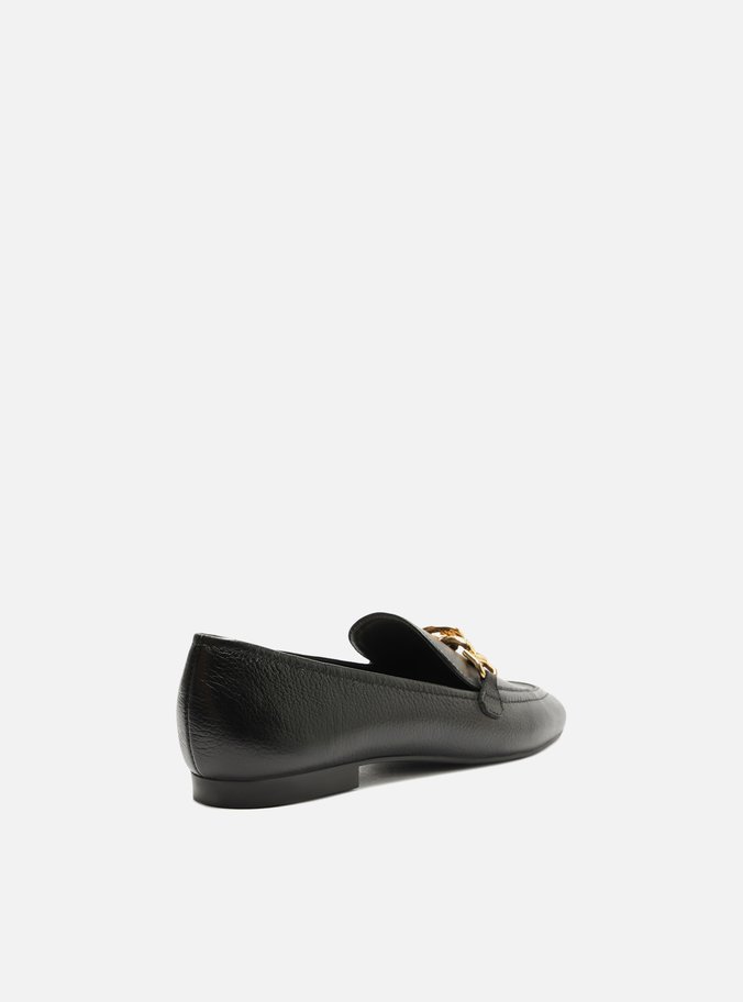 Mocassim Preto Couro Bridão Metal Textura