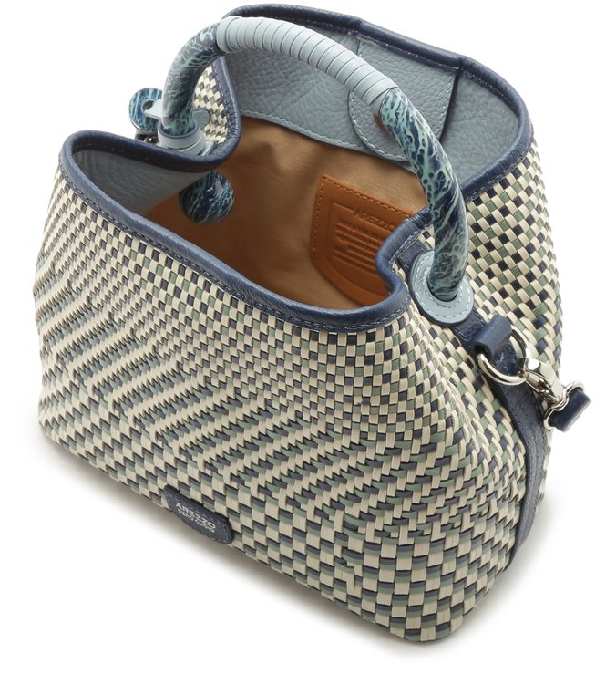 Bolsa Bucket Couro Flávia Média Soft Blue e Navy Blue