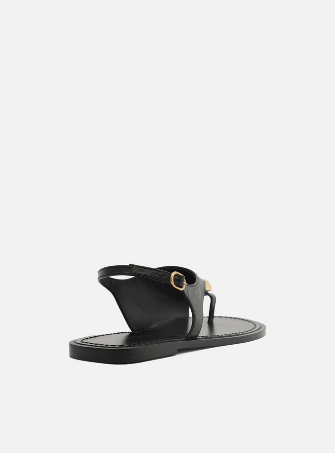 Rasteira Preta Couro Semi Coberta Metal Bold