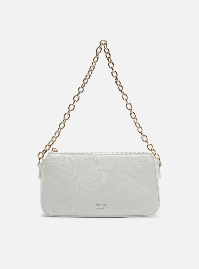 Bolsa Tiracolo Off White Média Croco Corrente Dourada