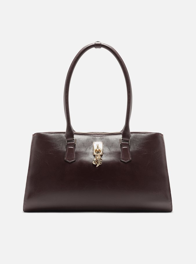 Bolsa Tote Bordô Couro Grande Metal Charms