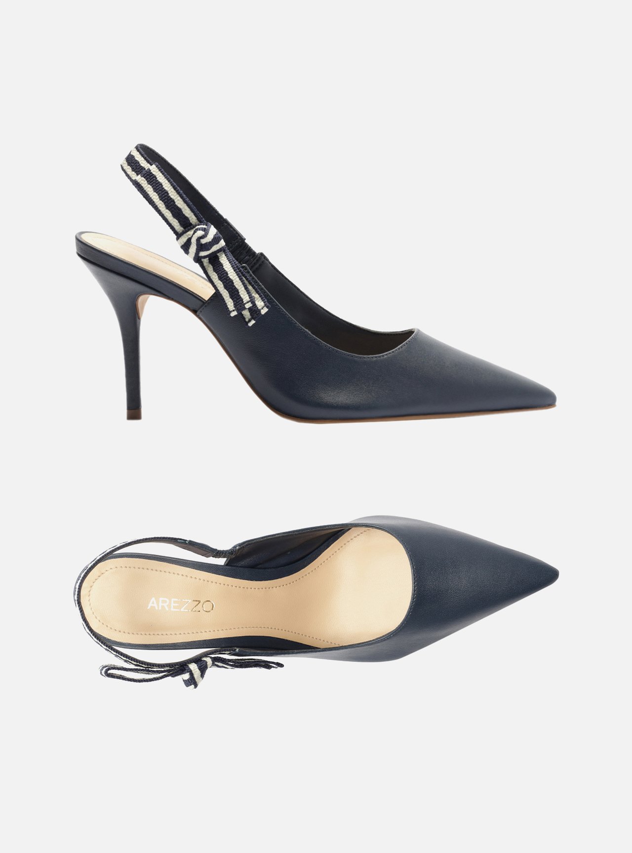 Scarpin Azul Couro Salto Médio Slingback Laço — foto 5
