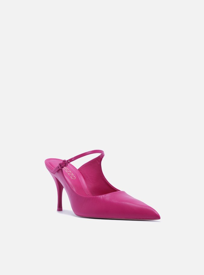Mule Rosa Couro Salto Fino Tira