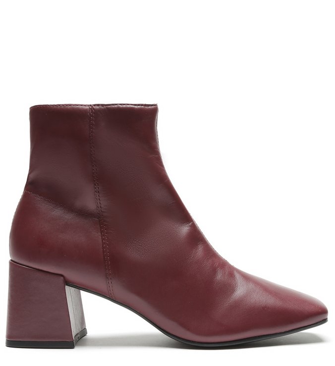 Bota Cano Curto Roxo Couro Salto Bloco Zíper Hot Berry