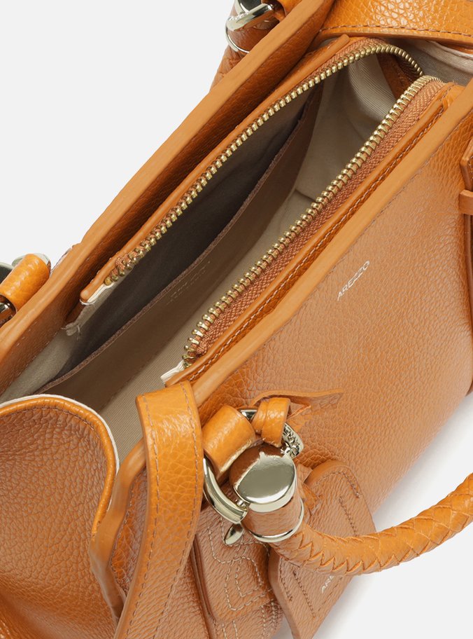 Bolsa Tote Marrom Couro Piazza Bordado Média