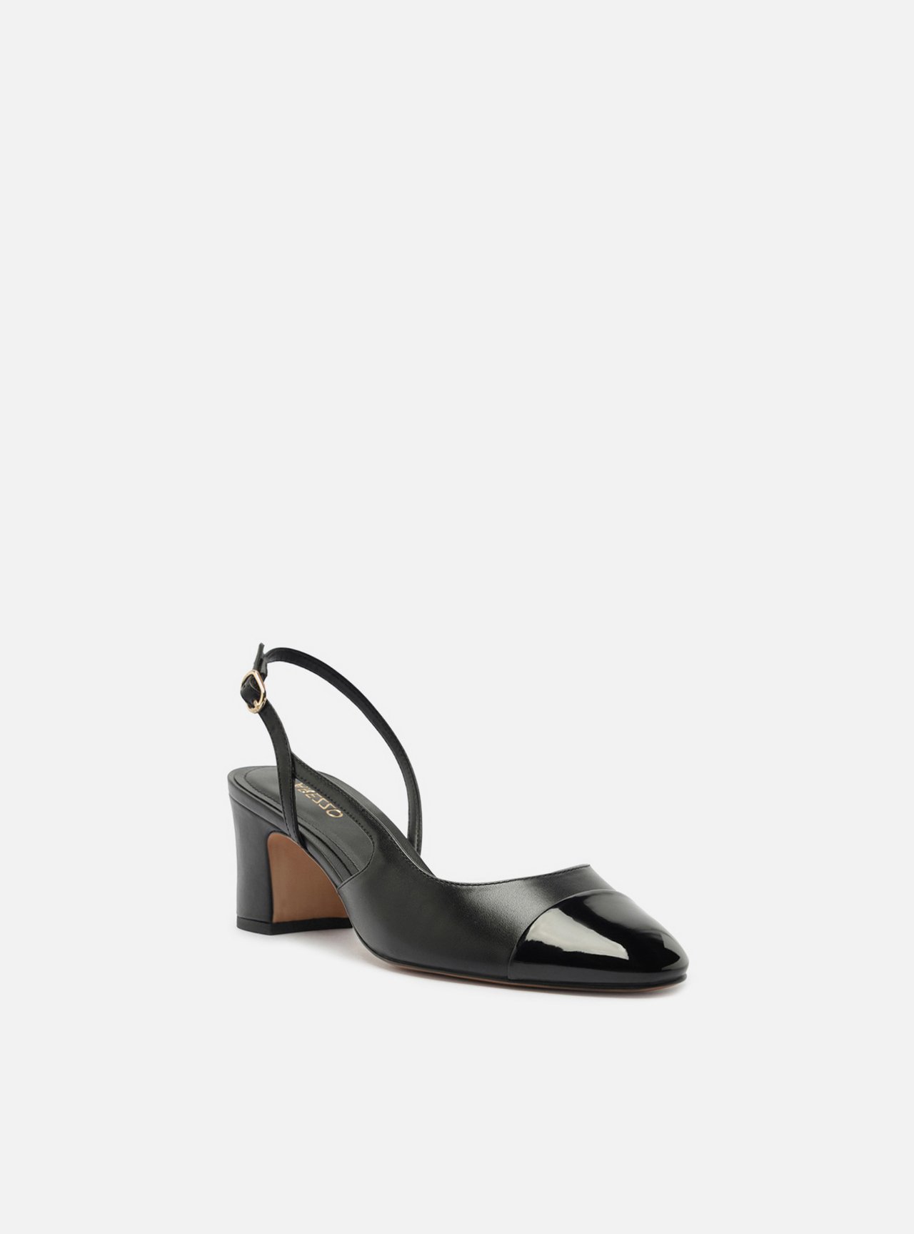 Scarpin Preto Couro Salto Bloco Slingback — foto 2