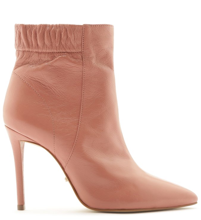 Bota Cano Curto Couro Rosa Salto Alto Fino