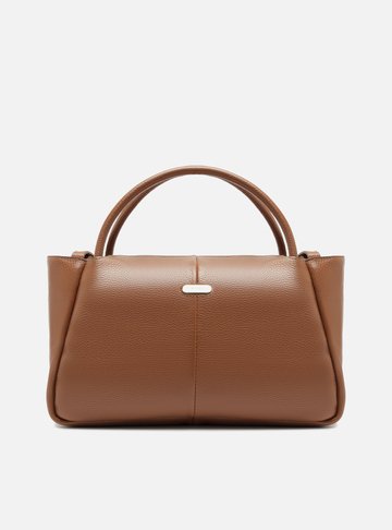 Bolsa Tote Marrom Couro Grande Tag Metal