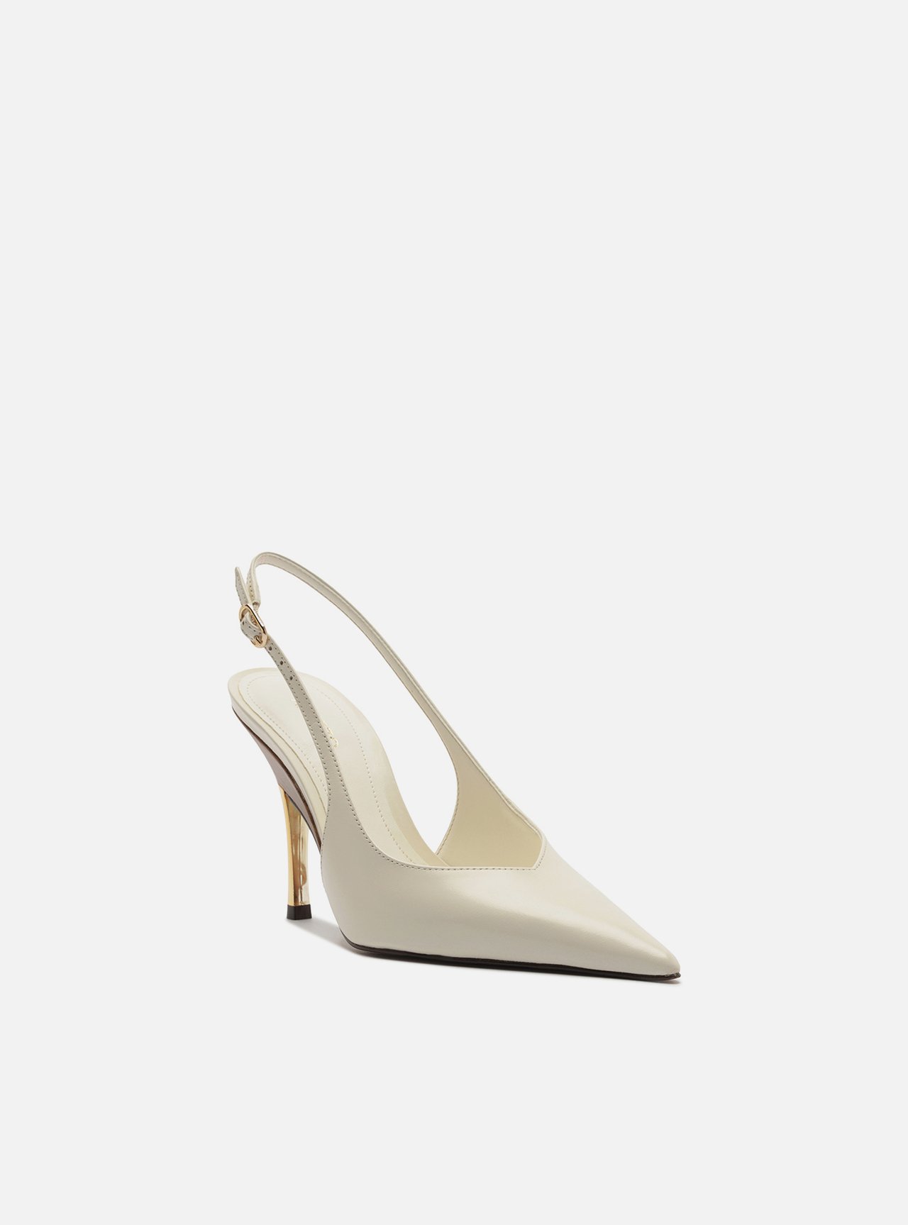 Scarpin Branca Couro Salto Fino Fivela Slingback — foto 2