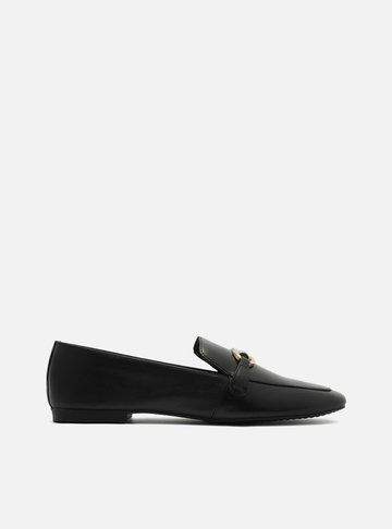 Mocassim Preto Bico Quadrado Rasteiro