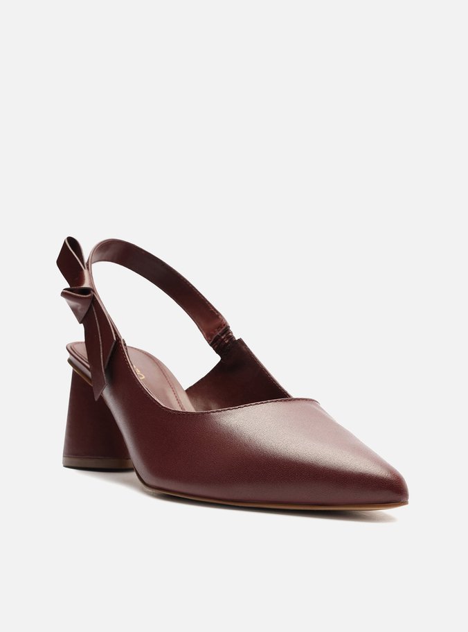 Scarpin Vermelho Couro Bloco Slingback Laço