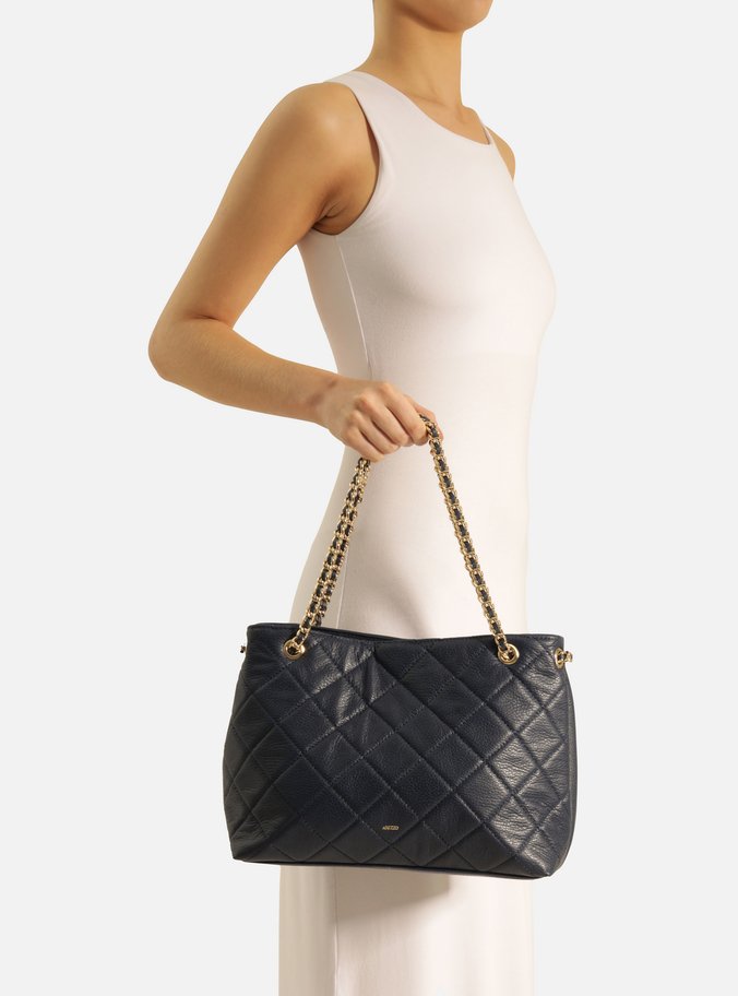 Bolsa Tote Azul Couro Matelassê Gab Média