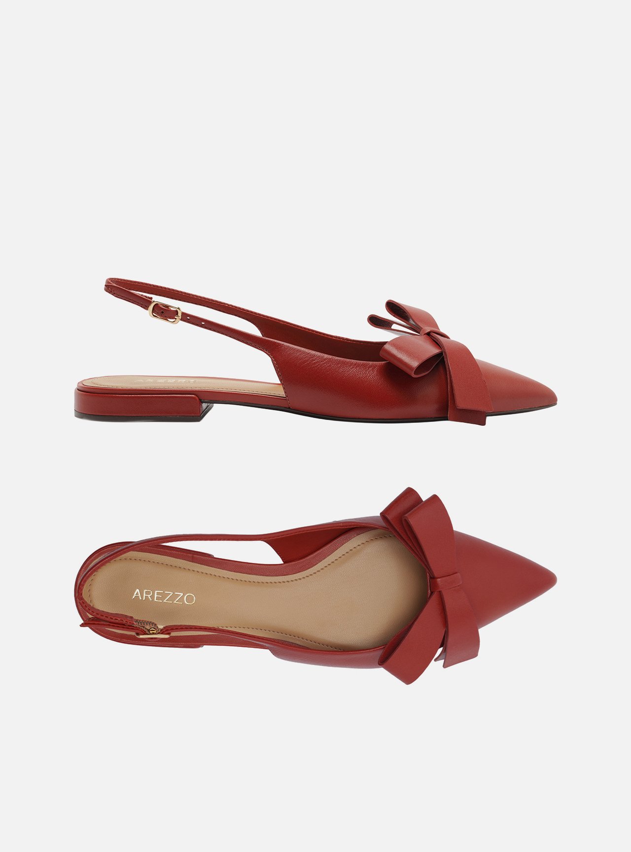 Sapatilha Vermelha Couro Bico Fino Slingback Laço — foto 6