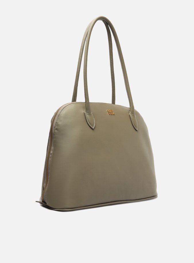 Bolsa Shopping Cinza Couro Grande Assinatura
