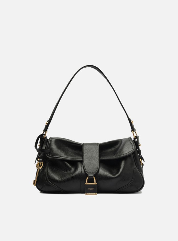Bolsa Tiracolo Preta Couro Média Cadeado