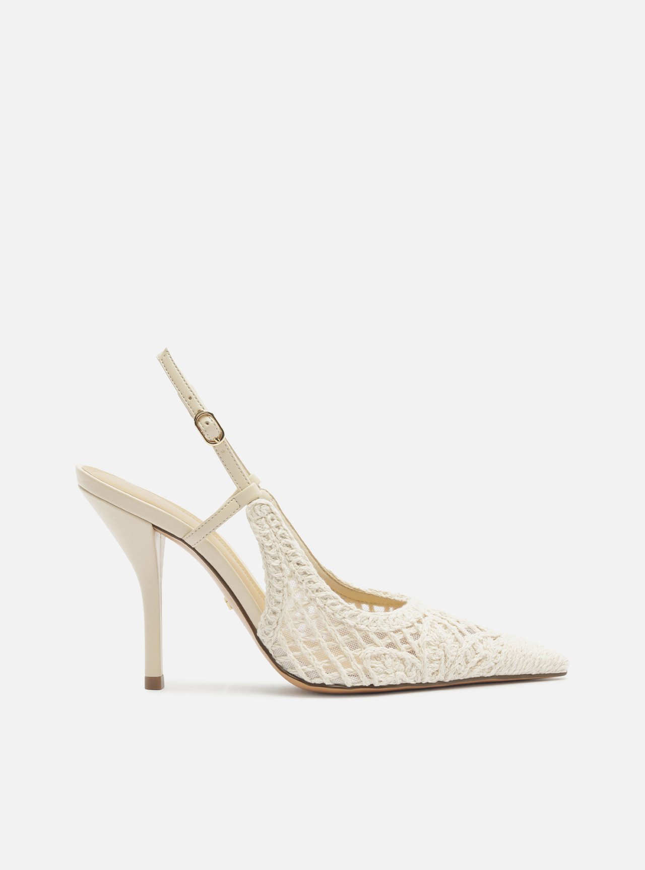 Scarpin Off White Bordado Salto Alto Fino Slingback — foto 1