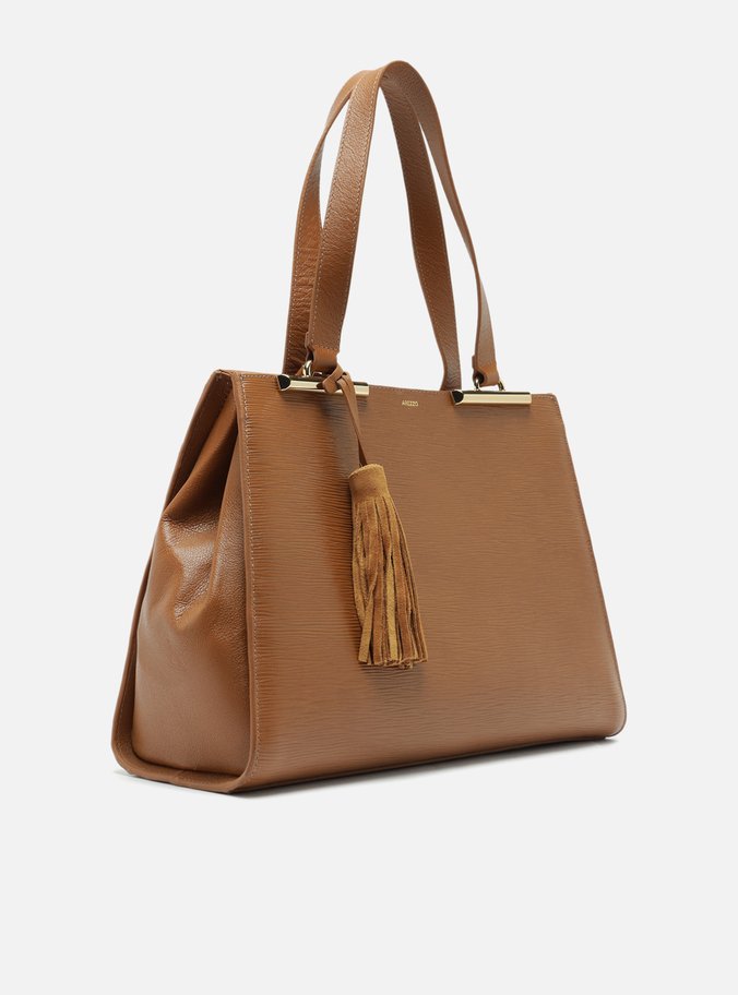 Bolsa Shopping Marrom Couro Grande Metal Barbicacho
