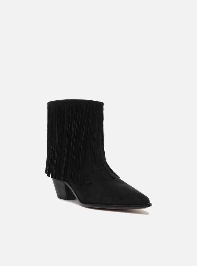 Bota Preta Acamurçada Cano Curto Western Franjas